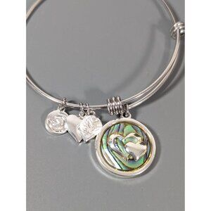 Love This Life Forever Friends Abalone Shell Heart Charm Bracelet Stacking 7.5"